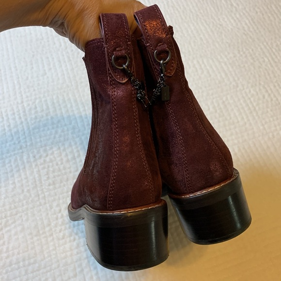 Coach Bowery Chelsea Boot Maroon Glitter Suede Western Leather Women’s Size 8.5 - Picture 9 of 16